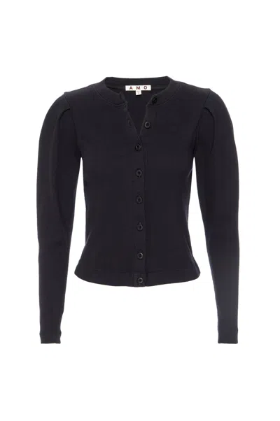 Amo Denim Puff Sleeve Cardigan In Black
