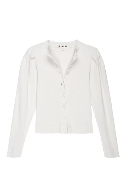 Amo Denim Puff Sleeve Cardigan In White
