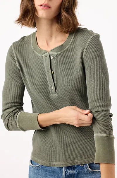 Amo Denim Thermal Henley Tee In Green