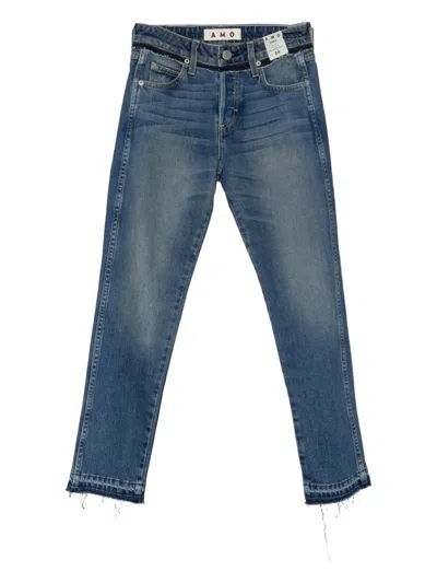Amo Frayed Contrast Jeans In Blue