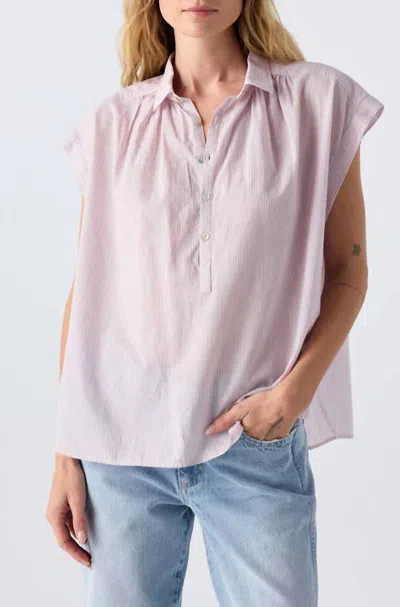 Amo Hedy Cap Sleeve Shirt In Flush Pink Stripe In Multi