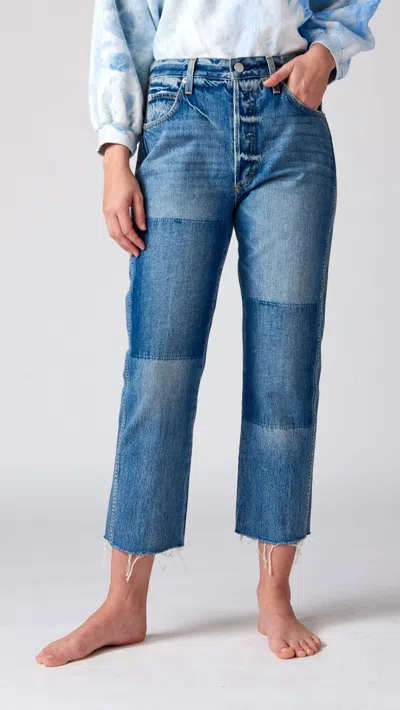 Amo Loverboy Straight Leg Jeans In Shadow Patches In Blue