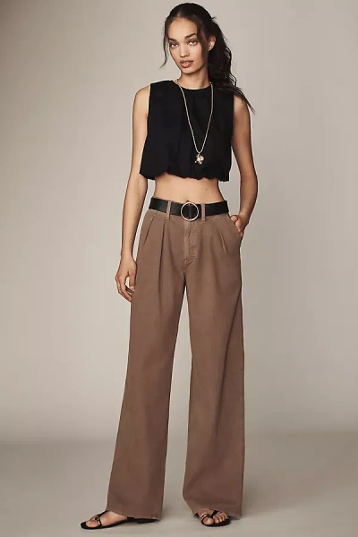 Amo Sheryl High-rise Pleated Wide-leg Trouser Pants In Brown
