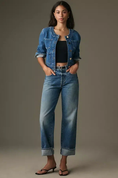 Amo Sonia Cuffed Mid-rise Straight-leg Jeans In Blue