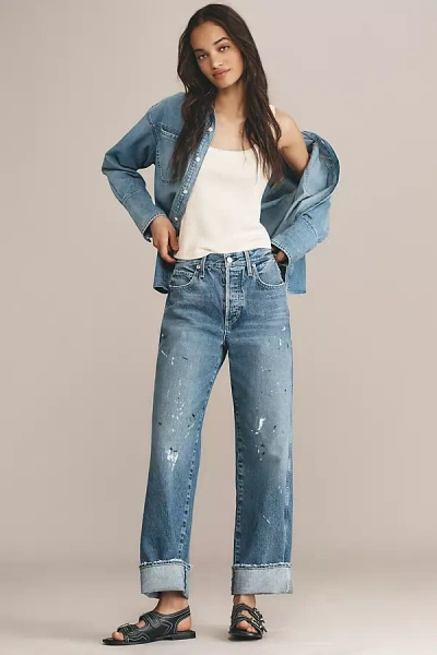 Amo Sonia High-rise Cuffed Straight-leg Jeans In Blue