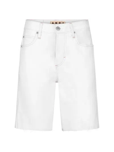Amo Steph Raw-cut Denim Shorts In White