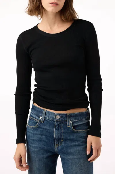 Amo Swoon Long Sleeve Ribbed Top In Black