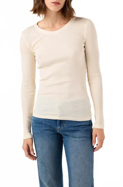 Amo Swoon Long Sleeve Ribbed Top In Bone In Neutral