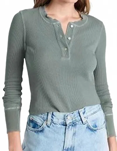 Amo Thermal Henley Long Sleeve Tee In Tea Leaf In Green