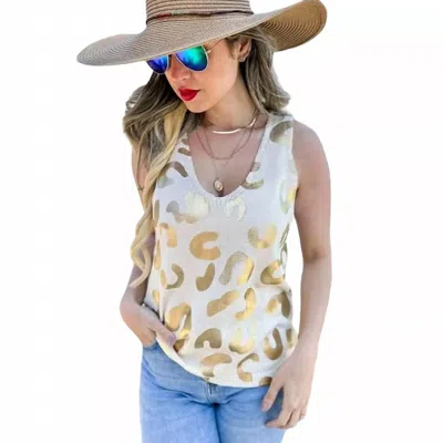Amoli Metallic Leopard Print Knit Tank In Cream/gold In Multi