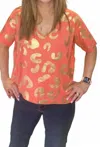 Amoli Metallic Leopard Print Knit Top In Coral/gold In Multi