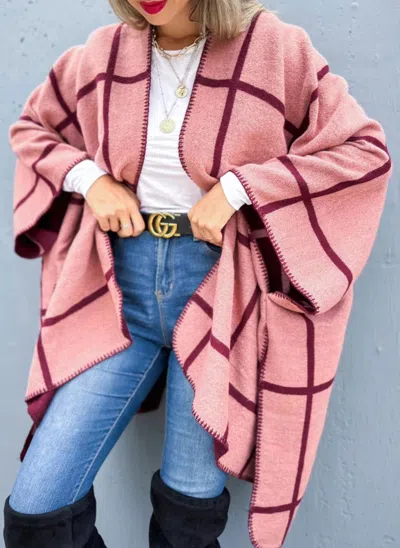 Amoli Reversible Grid Cardigan In Pink Or Burgundy In Multi