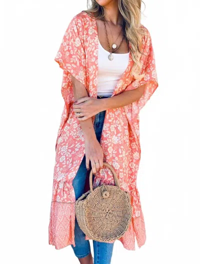 Amoli Tasha Floral Kimono In Peach Combo
