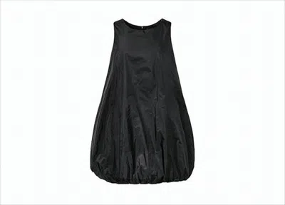 Amomento Balloon-silhouette Black Midi Dress With Rounded Neckline