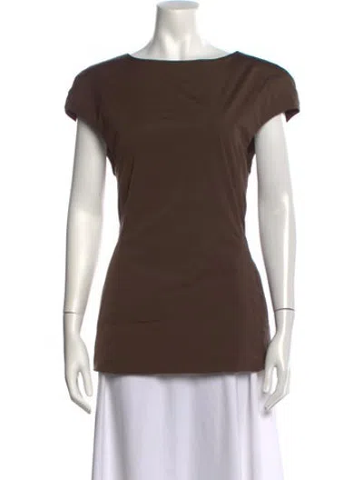 Pre-owned Amomento Bateau Neckline Short Sleeve Top In Brown
