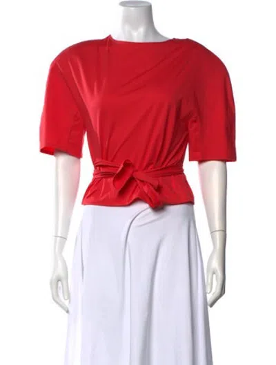 Pre-owned Amomento Bateau Neckline Short Sleeve Top In Red