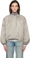 Amomento Beige & Blue Quilted Padded Reversible Bomber Jacket In Grey