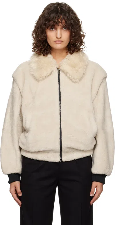 Amomento Beige Detachable Sleeve Faux-shearling Jacket In Ivory