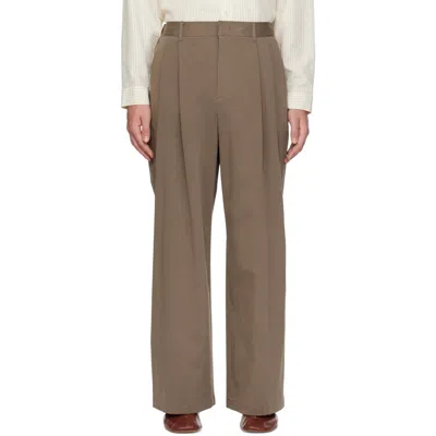 Amomento ベージュ Two Tuck Wide Banding トラウザーズ In Brown