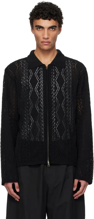 Amomento Black Crochet Zip-up Cardigan
