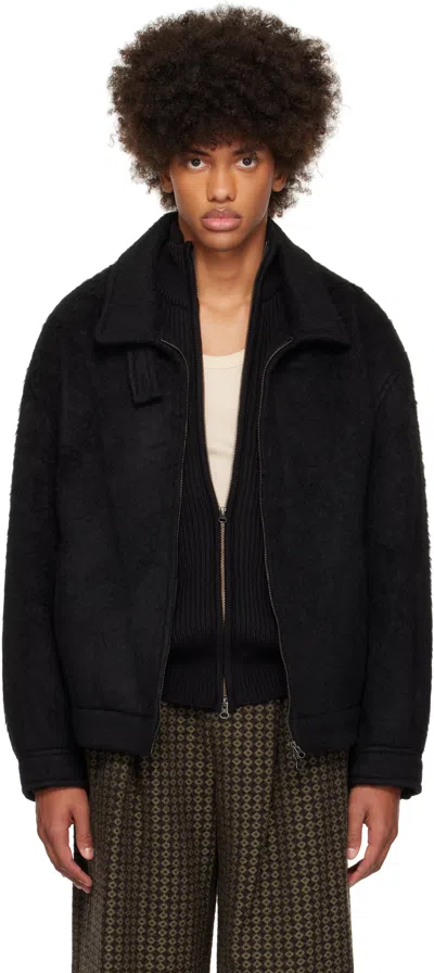 Amomento Black Hairy Oversized Zip-up Jacket