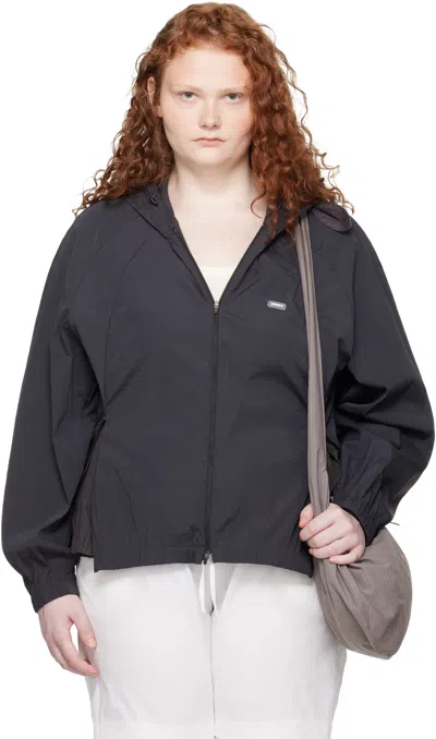 Amomento Black Nylon Raglan Hooded Jacket In Gray