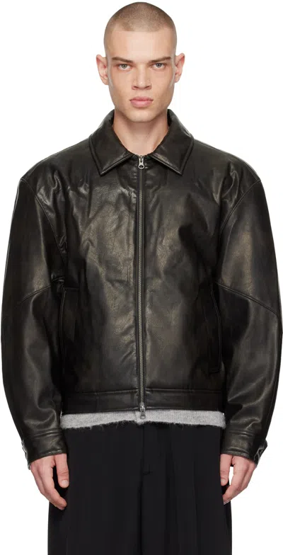 Amomento Black Padded Faux-leather Jacket