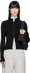 Amomento Mock-neck Ribbed Cardigan In Black