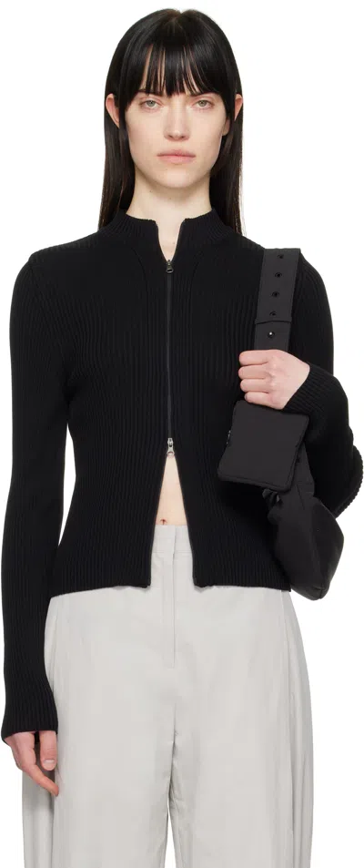 Amomento Black Ribbed Mock Neck Cardigan