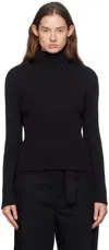 Amomento Black Ribbed Turtleneck In Black