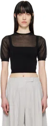 Amomento Black Sheer Cropped Knit Sweater In Black