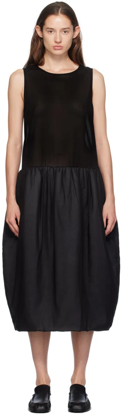 Amomento Black Sheer Padded Balloon Midi Dress