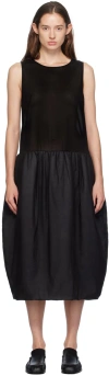 Amomento Black Sheer Padded Balloon Midi Dress In Black