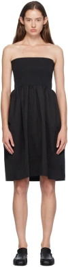 AMOMENTO BLACK SHIRRING FLARE MIDI SKIRT