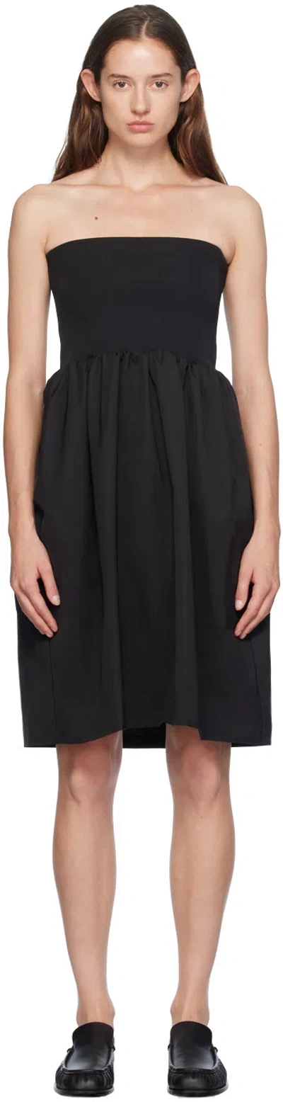 Amomento Black Shirring Flare Midi Skirt