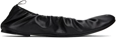 Amomento Black Shirring Leather Ballerina Flats