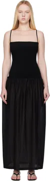 Amomento Black Silky Knit Maxi Dress In Black