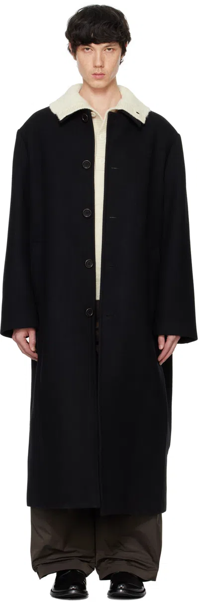 Amomento Black Single-breasted Long Coat