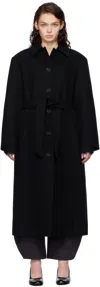 Amomento Black Single-breasted Maxi Long Coat In Black