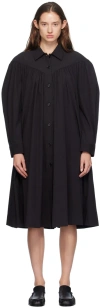 Amomento Black V-line Yoke Shirring Midi Dress In Black