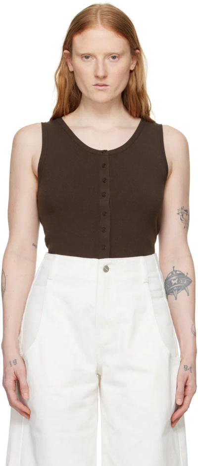 Amomento Brown Button Tank Top In Dark Brown