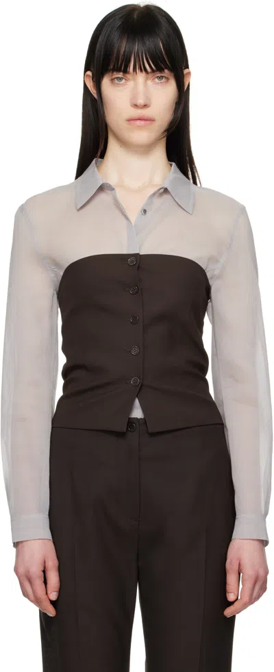 Amomento Brown Button Up Bustier Top