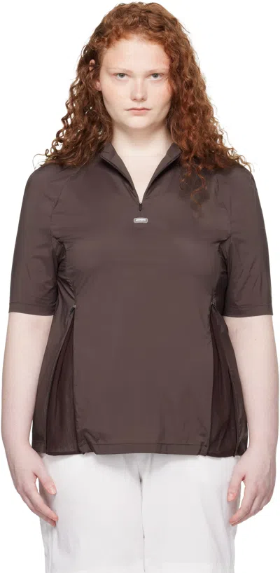 Amomento Brown Mock Neck Half Zip T-shirt
