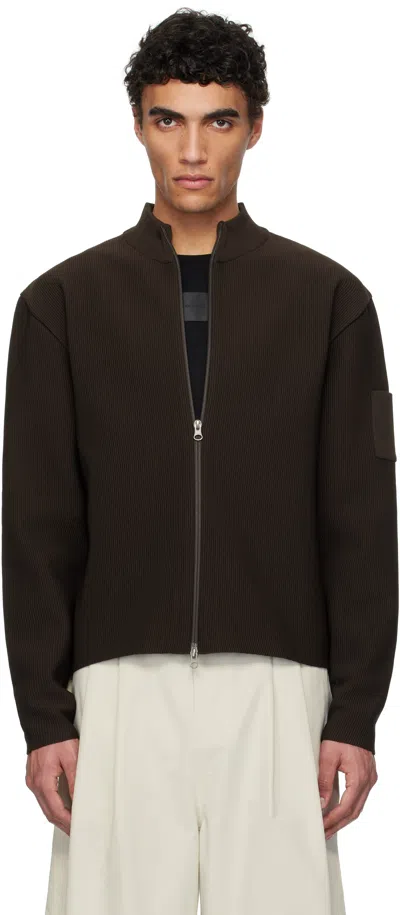 Amomento Brown Mock Neck Zip-up Cardigan In Dark Brown