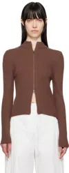 Amomento Brown Ribbed Mock Neck Cardigan In Brown