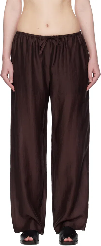 Amomento Burgundy Silky Banding Lounge Pants In Brown