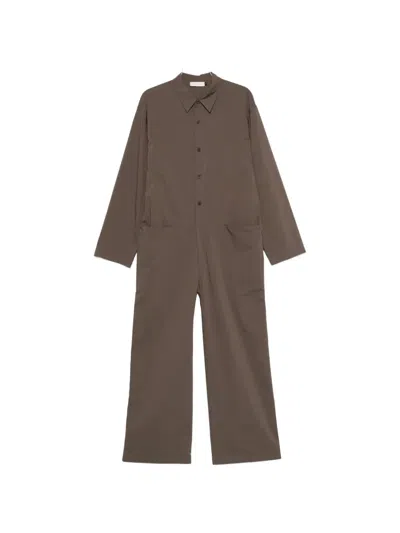 Amomento Button-up Long-sleeve Jumpsuit In Brown