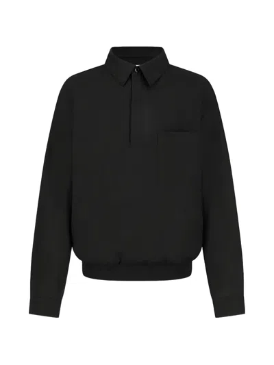 Amomento Chest-pocket Linen Polo Shirt In Black