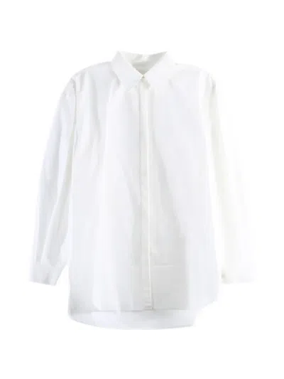 Amomento Concealed-front Curved-hem Shirt In White