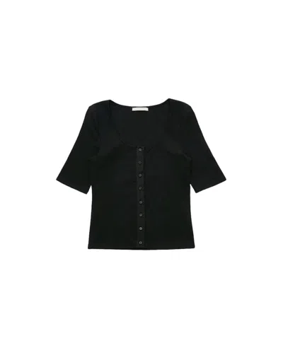 Amomento Cropped Black Cardigan With Button Closure
